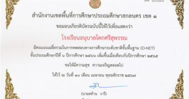 โรงเรียนอนุบาลโคกศรีสุพรรณ ได้รับเกียรติบัตรจากสำนักงานเขตพื้นที่การศึกษาประถมศึกษาสกลนคร เขต 1เพื่อแสดงว่า โรงเรียนอนุบาลโคกศรีสุพรรณ มีคะแนนเฉลี่ยรวมในการทดสอบทางการศึกษาระดับชาติขั้นพื้นฐาน (O-NET) ชั้นประถมศึกษาปีที่ 6 ปีการศึกษา 2566 เพิ่มขึ้นเมื่อเทียบกับปี 2565 ให้ไว้ ณ วันที่ 10 เมษายน 2567