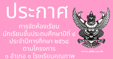 ประกาศ เรื่อง การจัดห้องเรียนนักเรียนชั้นประถมศึกษาปีที่ ๔ ประจำปีการศึกษา ๒๕๖๘ ตามโครงการ  ๑ อำเภอ ๑ โรงเรียนคุณภาพ